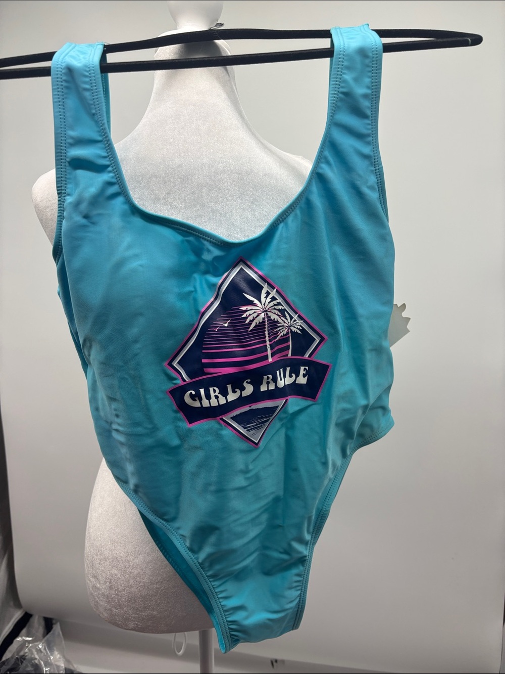 YMI Turquoise One-Piece Swimsuit with 'Girls Rule' Graphic